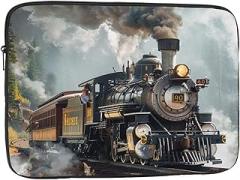 Steam Train Printed Laptop Bag Men Women Shockproof Travel Office School Laptop Bag, black, 10 inch