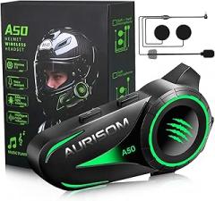 Motorcycle Helmet Bluetooth Headset Noice Cancellation, Wireless Helmet Speakers 4 Colors LED Light,1200mAh Battery, IP67 Waterproof/HiFi Sound, Smart Motorcycle Headphones for All Helmets