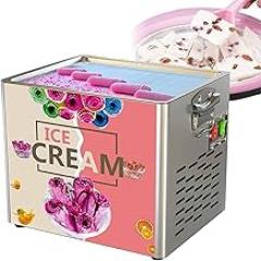Fried Ice Cream Roll Machine, Stainless Steel Commercial Rolled Ice Cream Maker with Compressor and 2 Scrapers, for Making Ice Cream, Yogurt, Ice Cream Rolls