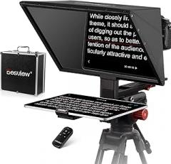 Desview TP170 teleprompter 17 inch High Display Glass Aluminum Alloy Liftable Teleprompter with Remote Control Compatible with ipad DSLR Camcorders Easy Assembly with Carry Case for Video Making