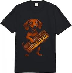 Wiener Dog Music Lovers Dachshund Playing Electronic Keyboard Comfort Colors Adult Heavyweight T-Shirt