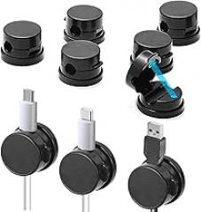Cord Holder for Nightstand - 6 Pack Cable Management Clips with Strong Adhesive, Black Cord Organizer for Phone Charger, Tablets & Electronics