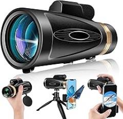 Monocular Telescope 80x100 HD Monoculars for Adults with Tripod & Phone Adapter, Monoculars for Bird Watching Stargazing Camping Hiking Hunting Wildlife Travel-Black