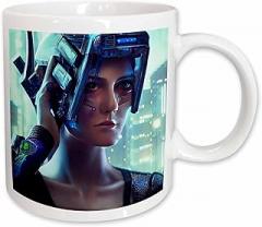 3dRose Fantasy woman cyborg in an electronic helmet. Digital art gift, charm 11oz Mug