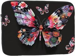 Cute Butterfly Print Laptop Bag for Women Men Shockproof Travel Office School Black 12 Inch