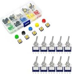 Gikfun Electronic Component Kit: 10pcs MTS102 Toggle Switches & 25pcs Tactile Push Buttons for Arduino DIY Projects