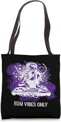 RaveWaves Styles Cool DJ Mixing EDM Electronic Dance Music Girl Women Tote Bag