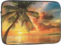 Tropical Beach Palm Tree Sunset Printed Laptop Bag for Men Women Shockproof Travel Office School, black, 10 inch