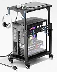 Computer Tower Stand with Power Outlet, 6 Level Height Ajustable PC Tower Stand for Floor, Mobile Rolling CPU Holder Cart for Gaming, Office, Home, 21.34