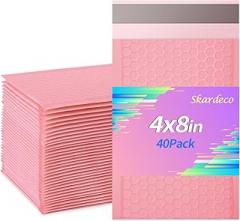 4x8 Inch Pink Bubble Mailers 40 Pack Self-Seal Poly Padded Envelopes Suitable for Small Businesses to Package and Mail Jewelry Cosmetics, Electronic Products, Cards (Pink, 4 x 8-40)