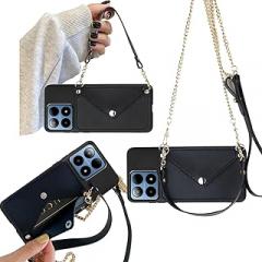 For Boost Mobile Summit 5G Wallet Case Crossbody Chain Strap, Boost Mobile Summit5G Phone Case Back Wallet with Card Holder For Women Girl, Card Slots Case with Faux Learher Wrist Strap, Black