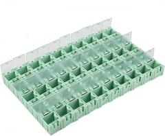 EVTSCAN 50Pcs SMT SMD Container Box Electronic Components Mini Storage Case w Transparent Cover Green