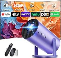 [Built-in Apps & 2026 Upgraded] Mini Projector Support 4K 1080P Auto Keystone 180° Rotatable with WiFi 6 and Bluetooth 5.4, Projector Portable Compatibile with HDMI/TV Stick/Memory Stick/Laptop-Purple