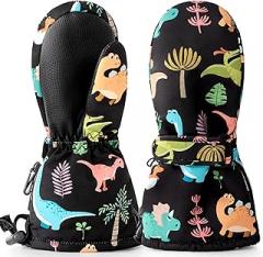 Caudblor Kids Winter Mittens - Waterproof Long Cuff, Fleece, Lightweight for Skiing, Skating - Ages 2-10