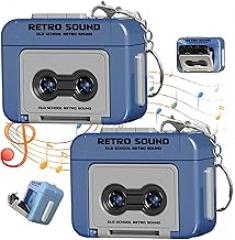 2Pcs Mini Tape Recorder Keychain, Plastic Recordable Retro Mini Cassette Tape Recorder Keychain for Backpacks, Handbags Microcassette Player