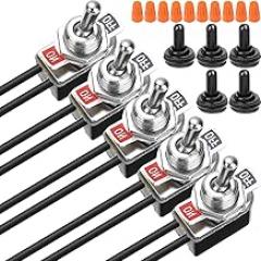 Toggle Switch SPST Latching 6A 125VAC /10A 12VDC 2 Position ON/Off with Wire 13cm, 5 PCS Rocker Arm Switch for Emergency Lighting Car Electronic Application