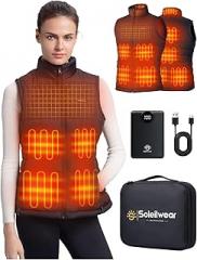Soleilwear Womens Heated Vest with 12000mAh Battery, 9 Heated Zones Lightweight Rechargeable Vest for Outdoor Outerwear