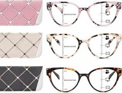 COJWIS Progressive Multifocus Reading Glasses for Women - 3 Pack Computer Readers with Blue Light Blocking and Spring Hinge