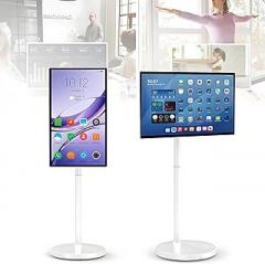 21.5 Inch FHD Smart Portable TV, Android 12, Rolling Tablet TV on Wheels, Built-in 6000mAh Battery, Full Swivel Rotation, 1080P Touch Screen 4+64G