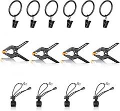 FUDESY Backdrop Clips Clamps - 14 Packs, Include 4 Heavy Duty Spring Clamps, 6 Curtain Clips Backdrop Rings, 4 Background Clips Holder for Photography Backdrop Stand, Photo Studio