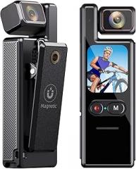 Pomya Handheld Camera, 4K Video Recorder with 140 Wide Angle Lens and 180 Adjustable, 1.69 Inch Color Touchscreen, Electronic Stabilization, 6 Axis Gyroscope for Sports and Vlogging