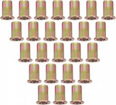 100pcs M6 Flat Head Rivet Nuts Threaded Insert Nuts Carbon Steel Expansion Fasteners for Furniture Machinery Electronics