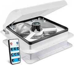 Hike Crew 14” RV Roof Vent Fan w/Remote | 12V 6-Speed Intake & Exhaust Camper Fan | Auto Temperature, Rain Sensor & Electronic Open/Close | Includes Screws & Garnish | White Lid