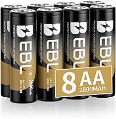 EBL Gold Pro Rechargeable AA Batteries 8 Pack, 1.2V 2800mAh NIMH Battery Upgraded High Capacity AA Battery Precharged Long-Lasting Double A Batteries