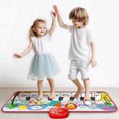 Electronic Floor Keyboard Piano Mat for Toddlers, Dancing Keyboard Carpet Blanket Touch Musical Mat with 8 Keys, 8 Built-in Melodies & 4 Animal Sounds, Early Education Toy for Girls Boys Children