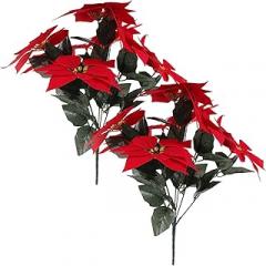 Milisten Artificial Poinsettia Flowers Pot, 2pcs Faux Poinsettia Bunches with 7 Stems and 21 Leaves, Realistic Outdoor Table Décor for Garden and Holiday Home Decoration