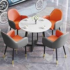 Negotiation Reception Tables and Chairs, Small Round Table Simple Reception Table and Chair Set, Coffee Table and Chair Set, Room, Hotel, Balcony, Meeting Room(Orange+Gray,80cm/31.4in)