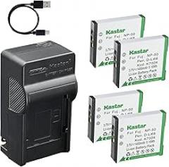 Kastar 4-Pack Battery and AC & USB-C Charger, Compatible with Fujifilm NP-50 NP-50A F770EXR F850EXR F900EXR X20 XP200 XF1, Pentax D-LI68 D-LI122 Optio Q10 Q-S1 VS20, SiOnyx Aurora Night Vision Camera