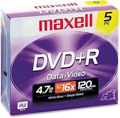 Maxell 639002 DVD+R Data & Video 5 Count