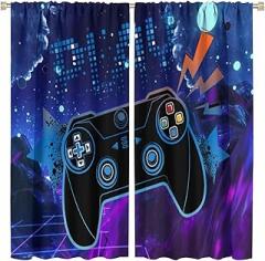 Gamepad Gamer Decor Curtains Electronic Game Controller Pattern Printed Curtains for Kids Boys and Girls Game Room Bedroom Living Room Decor Curtains W42 * L45 Inch