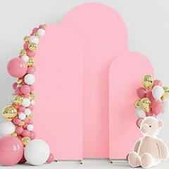Wokceer Set of 3 Wedding Arch Backdrop Cover Spandex Fitted Wedding Stand Covers for Round Top Chiara Arch Backdrop Stands Cover for Birthday Party Ceremony Banquet Decoration 4ft,5ft,6ft Pink