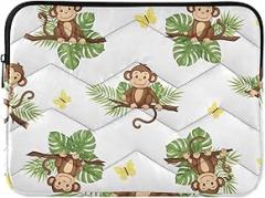 Laptop Sleeves Cute Cartoon Monkeys Tropical Leaves Protective Case with Zipper Portable Electronic Device Cover Medium