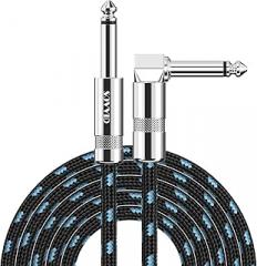 Professional Guitar Cable 1.8M/6FT, Braided Guitar Lead Instrument Cables 6.35mm 1/4 Inch Jack Cord for Electric Guitar Bass, Amp, Speaker, Keyboard, Mandolin, Pro Audio (Black Blue)