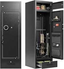 10-12 Gun Safes, Gun Safe for Rifles and Pistols Safe for Home, Quick & Easy Access Gun Cabinets for Rifle and Handgun with LED Light & Drawer, Electronic Lock
