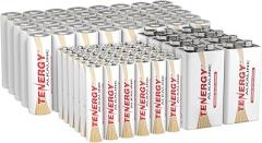 Tenergy 84 Pack Alkaline Batteries, 40 Pack AA, 36 Pack AAA, and 8 Pack 9V Size Batteries for Household Electronics