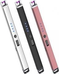 3 Pack Electric Candle Lighter USB Rechargeable Lighters Windproof Plasma Arc Lighters Flameless Type C Long Lighter with Safety Switch for Candle BBQ Camping Birthday Fireworks