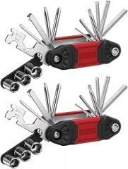 HARFINGTON 2pcs Bike Repair Multitool, 16 in 1 Multi-Function Portable Bicycle Mechanic Repair Set, Carbon Steel, Red