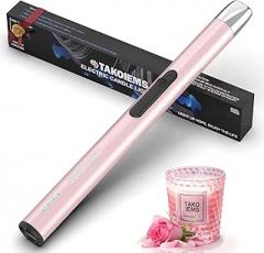 Candle Lighter Electric Updated with LED Battery Display Safety Switch, USB Rechargeable Lighter Flameless Windproof Arc Long Lighters for Candle Grill Fireworks Pink