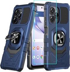 for Blu View Speed Ultra 5G Case with 1 Pack Screen Protector,Dual Layer Hybrid Heavy Duty Defender Protection,Sleek Rugged Reinforced Cushion Corner Kickstand Shockproof Bumper Cover Blue