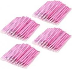 Annhua Disposable Micro Applicators 400 Pcs Precise Dental Applicator Brush with Nylon Tips, No Shedding Micro Swabs for Eyelash Extensions, Art, Cosmetics and Electronics - Pink