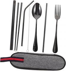 Milisten 1Set Portable Stainless Steel Travel Utensils Set Multi-Function Outdoor Tableware with Spoon Fork Chopsticks Straw Includes Cleaning Brush Convenient Storage Bag for Camping Hiking
