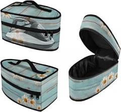 Iron Bag for Travel Daisy Wood Print Travel Iron Organizer Pouch Electronic Accessories Carry Case Convenient with 1 Zipper Organizer Fits Traveling Outing