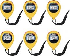 6 Pack Multi-Function Electronic Digital Sport Stopwatch Timer, Large Display with Date Time and Alarm Function,Suitable for Sports Coaches Fitness Coaches and Referees (Yellow)