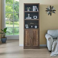 1 Doors Bookshelf with USB Port and 3 Open Shelves Bookcase Side Cabinet Storage Shelves, Rustic Brown MDF Brown Durable USB Charging Storage Cabinet Living Room Bedroom Office Decor Durable,