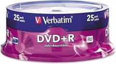 Verbatim 95033 DVD+R Discs, 4.7GB, 16x, Spindle, Silver, 25/Pack