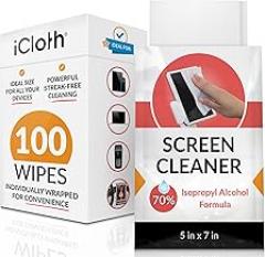 iCloth 70% Isopropyl Alcohol Large Screen and Electronics Wipes, Lint-Free, Streak-Free, Fast-Drying, Removes Dust and Fingerprints (100 Wipes)